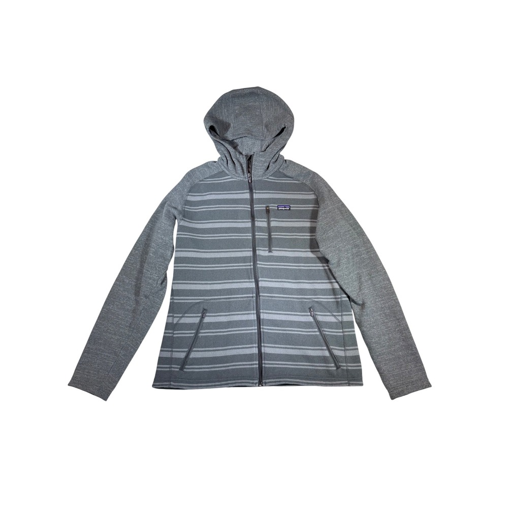 Patagonia Men's Large Gray Striped Fleece Lined Hooded Jacket Full Zip